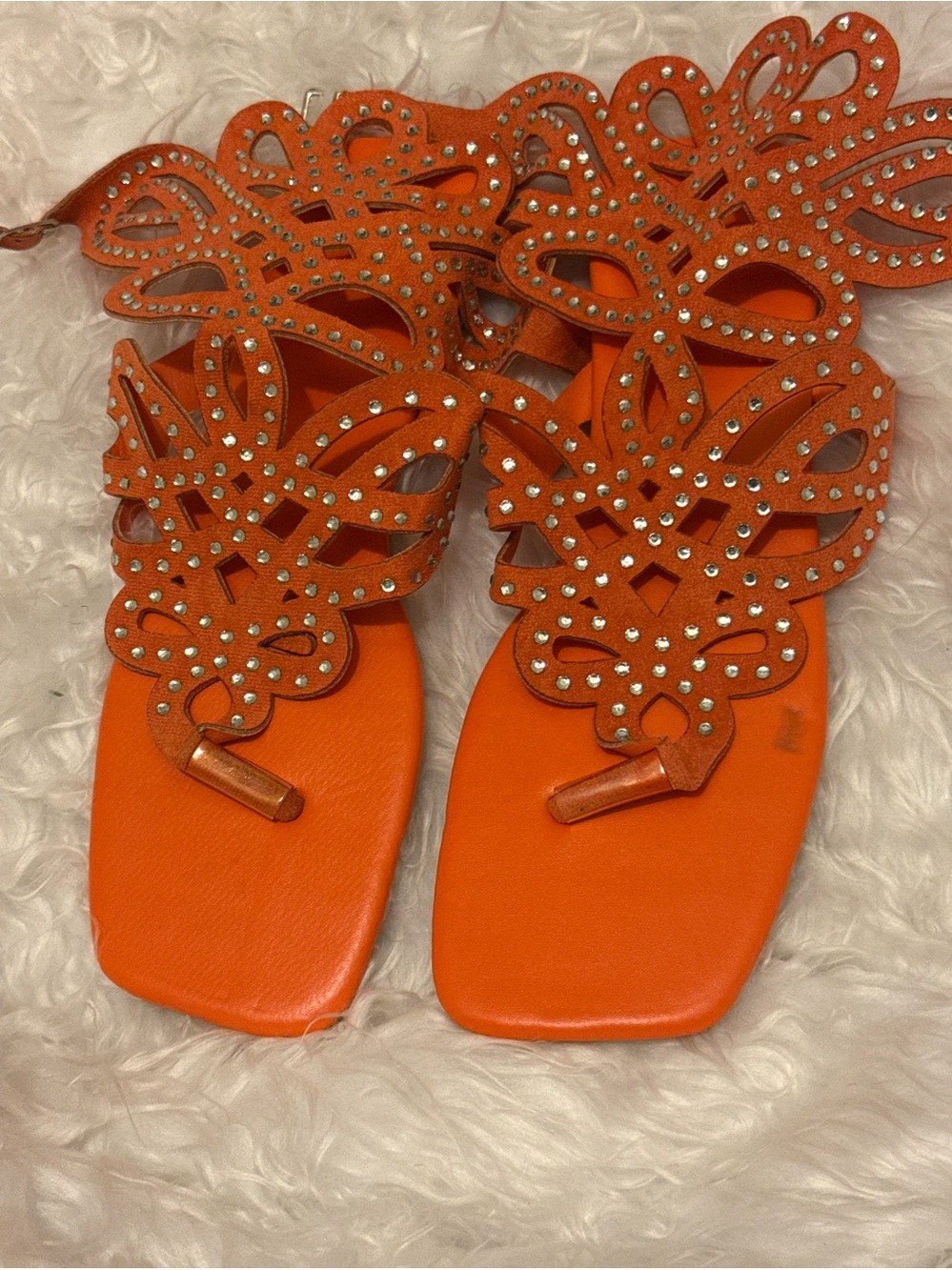 Ornate Orange Crystal Embellished Women’s Sandals